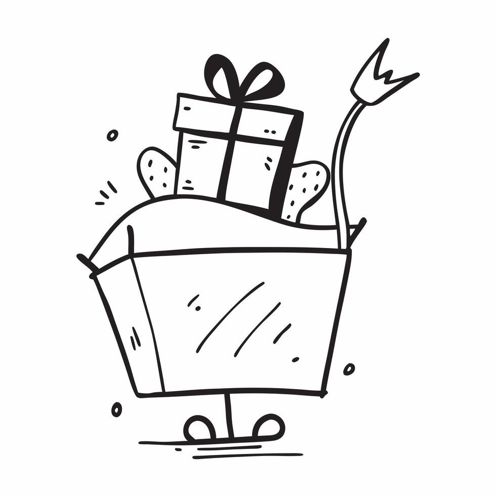 Shopping Cart with Gift Box concept as of a shopping cart with a gift box inside isolated on a white background symbolizing Black Friday holiday shopping and gift pur pure vector