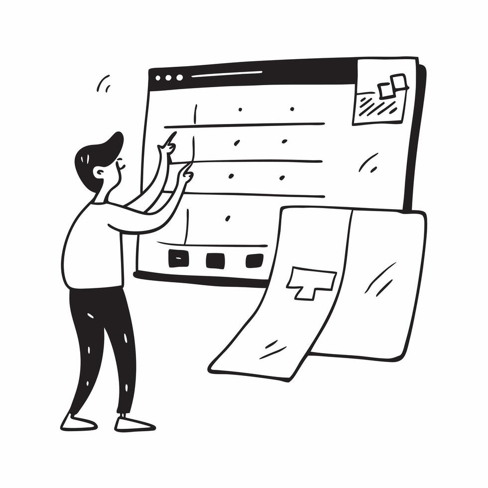 Social media manager scheduling posts on multiple platforms concept as A social media manager in a modern office scheduling posts on multiple social media platforms using a desktop pure vector