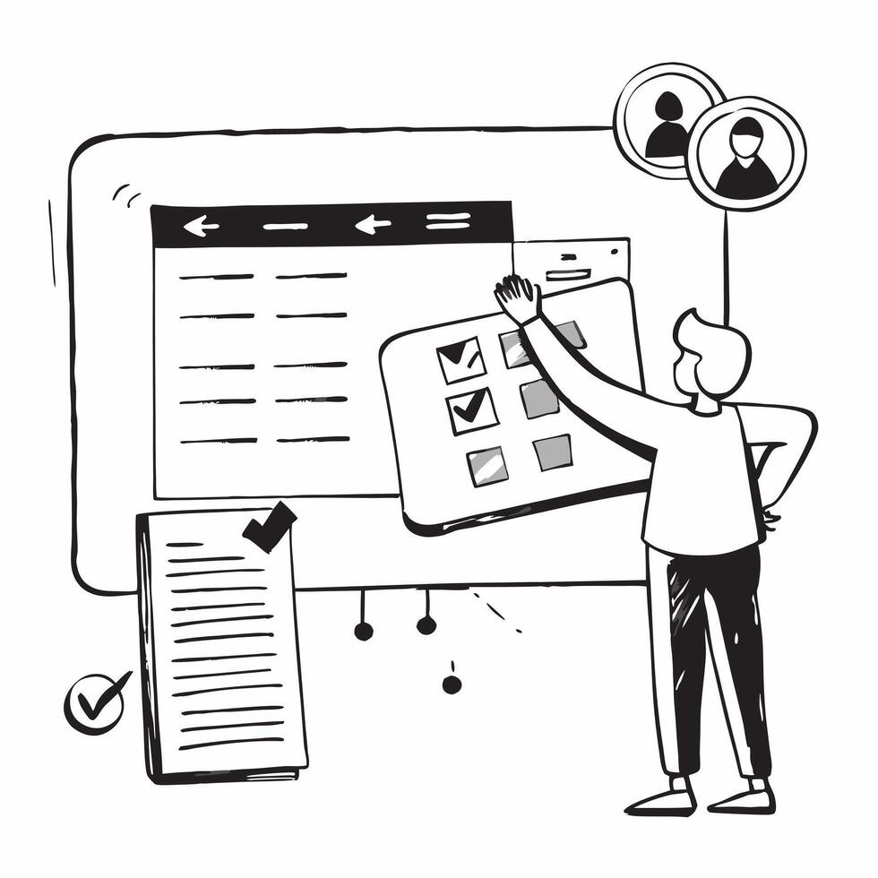 Social media manager scheduling posts on multiple platforms concept as A social media manager in a modern office scheduling posts on multiple social media platforms using a desktop pure Set 2 vector