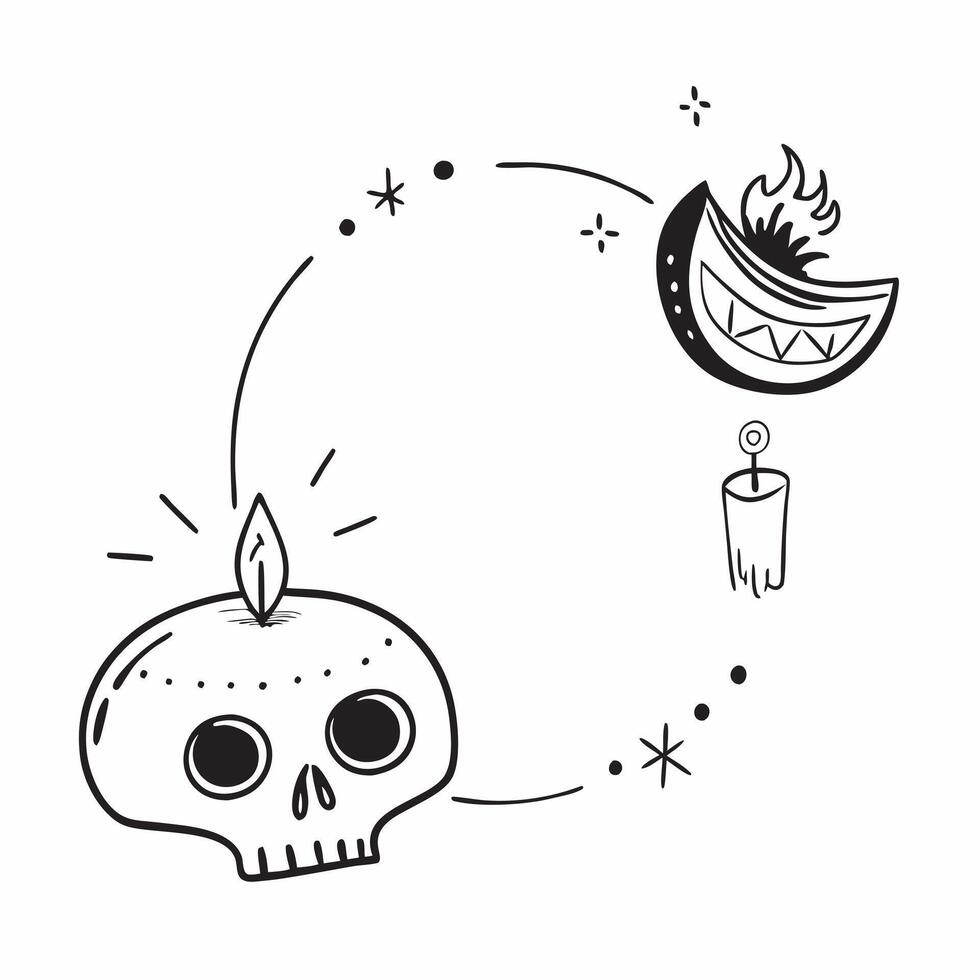 Sugar Skull and Candle Border with Copy Space concept as A border frame with a sugar skull on the top left and a lit candle on the bottom right creating a balanced and serene desig pure vector