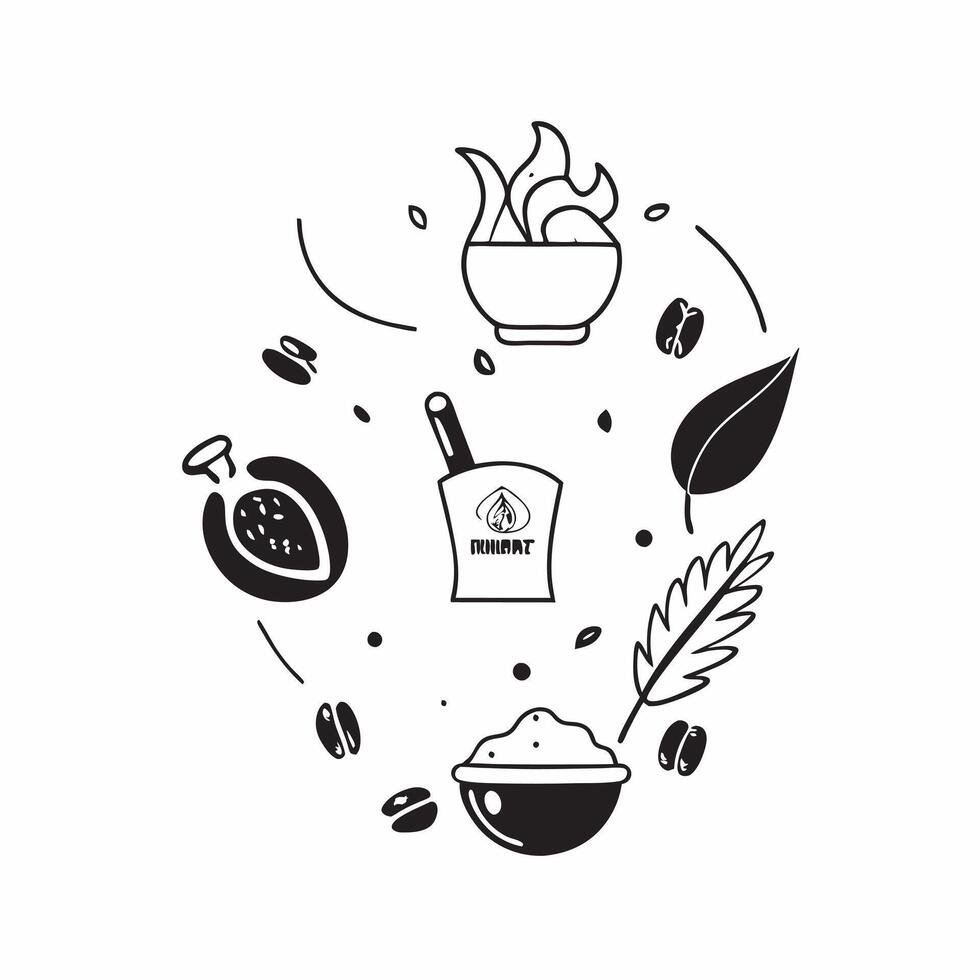 Sustainable cookware and seasonal foods with World Food Day text isolated on white concept as Camera movement Zoom into the sustainable cookware and seasonal foods Scene Isolated pure Set 2 vector