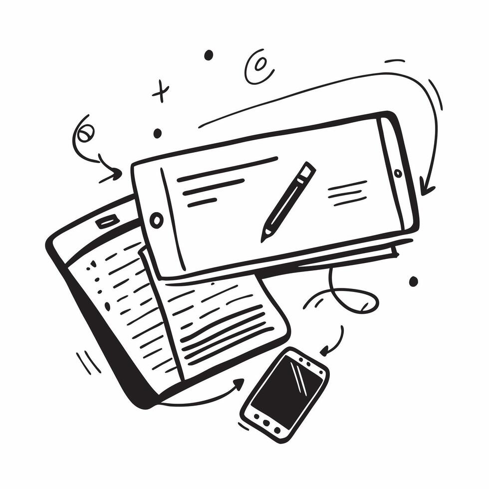 Tablet and Notebook with Remote Work Text concept as A tablet and notebook with Remote Work text on a white background illustrating the blend of digital and analog tools in remote pure Set 4 vector