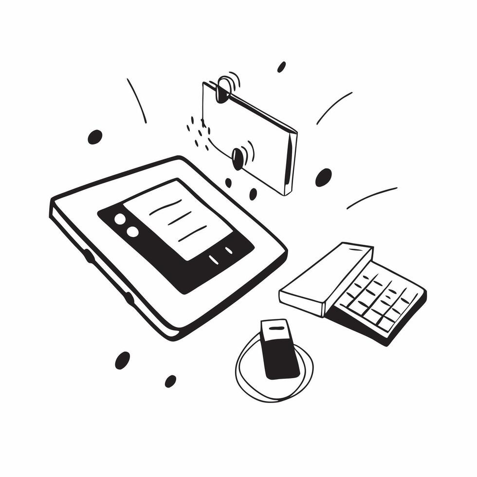 Tablet and Keyboard with Remote Work Text concept as A tablet and keyboard with Remote Work text on a white background illustrating the blend of digital and manual tools in remote pure Set 3 vector