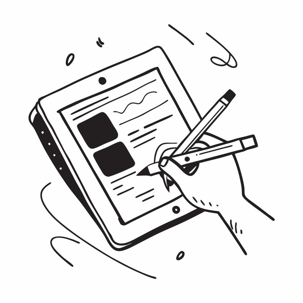 Tablet and Pen with Remote Work Text concept as A tablet and pen with Remote Work text on a white background highlighting the combination of digital and manual tools in remote work pure vector