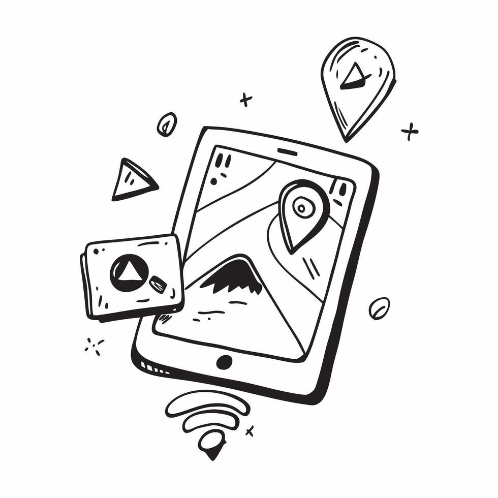 Tablet with holographic navigation icons and copy space for Sharad Purnima concept as Camera movement Pan across the tablet with glowing holographic navigation icons Scene Isolate pure vector