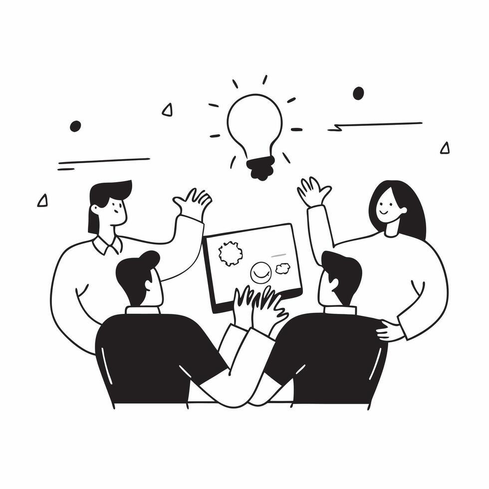 Team candidly brainstorming new product ideas in an open office space concept as A candid shot of a team brainstorming new product ideas in an open office space The camera capture pure vector