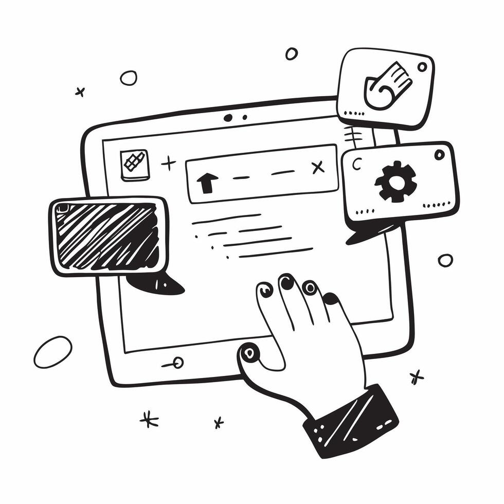 Tablet with holographic virtual meeting app and flexible workspace text concept as Camera movement Pan across the tablet screen with a holographic virtual meeting app Scene Sleek pure Set 2 vector