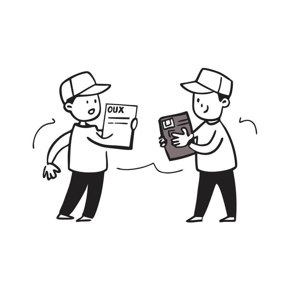 Two Couriers with Delivery Boxes and Clipboards concept as Two couriers holding delivery boxes and clipboards set against a clean background offering ample space for text or graphi pure Set 2 vector