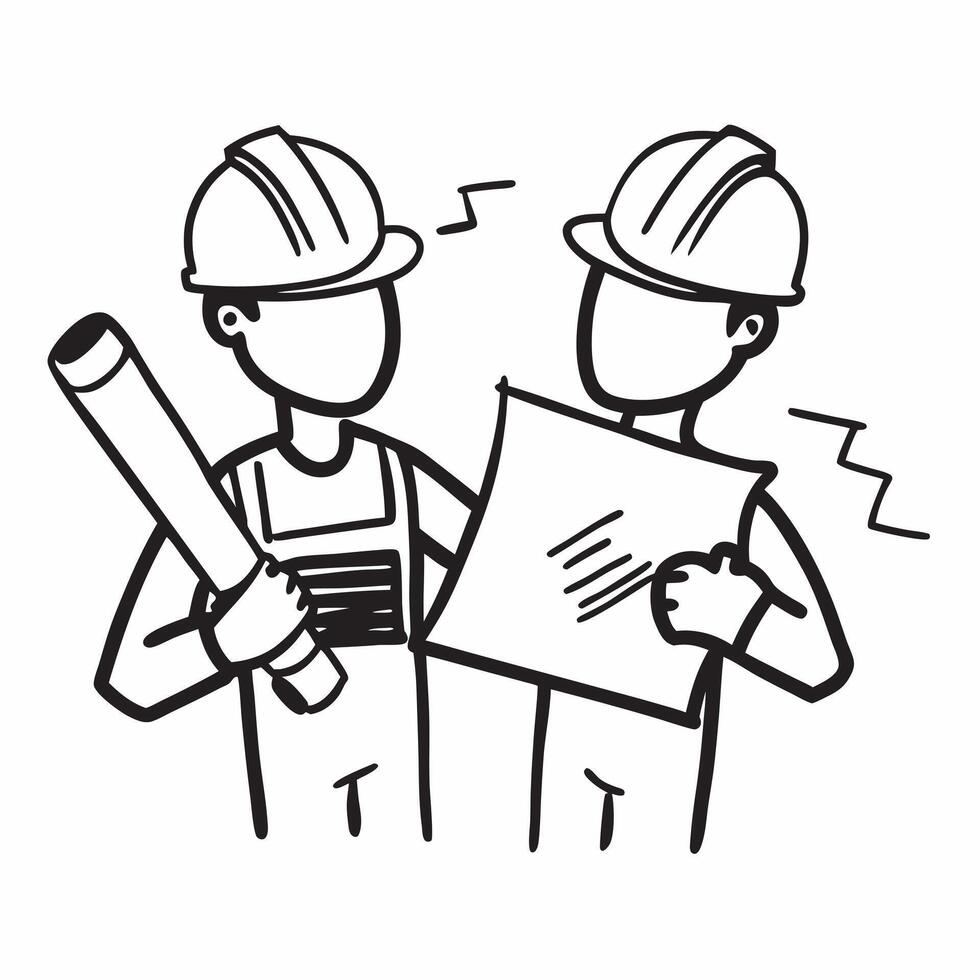 Two Construction Workers with Hammers and Blueprints concept as Two construction workers holding hammers and blueprints set against a clean background offering ample space for text pure Set 4 vector