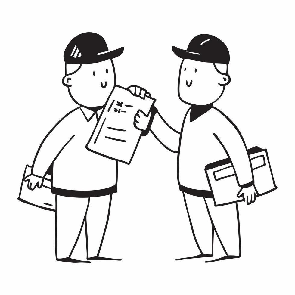 Two Couriers with Delivery Boxes and Clipboards concept as Two couriers holding delivery boxes and clipboards set against a clean background offering ample space for text or graphi pure Set 3 vector