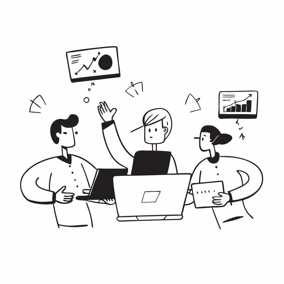 Two Financial Advisors with Laptops and Charts concept as Two financial advisors using laptops with charts set against a clean background offering ample space for text or graphics pure vector