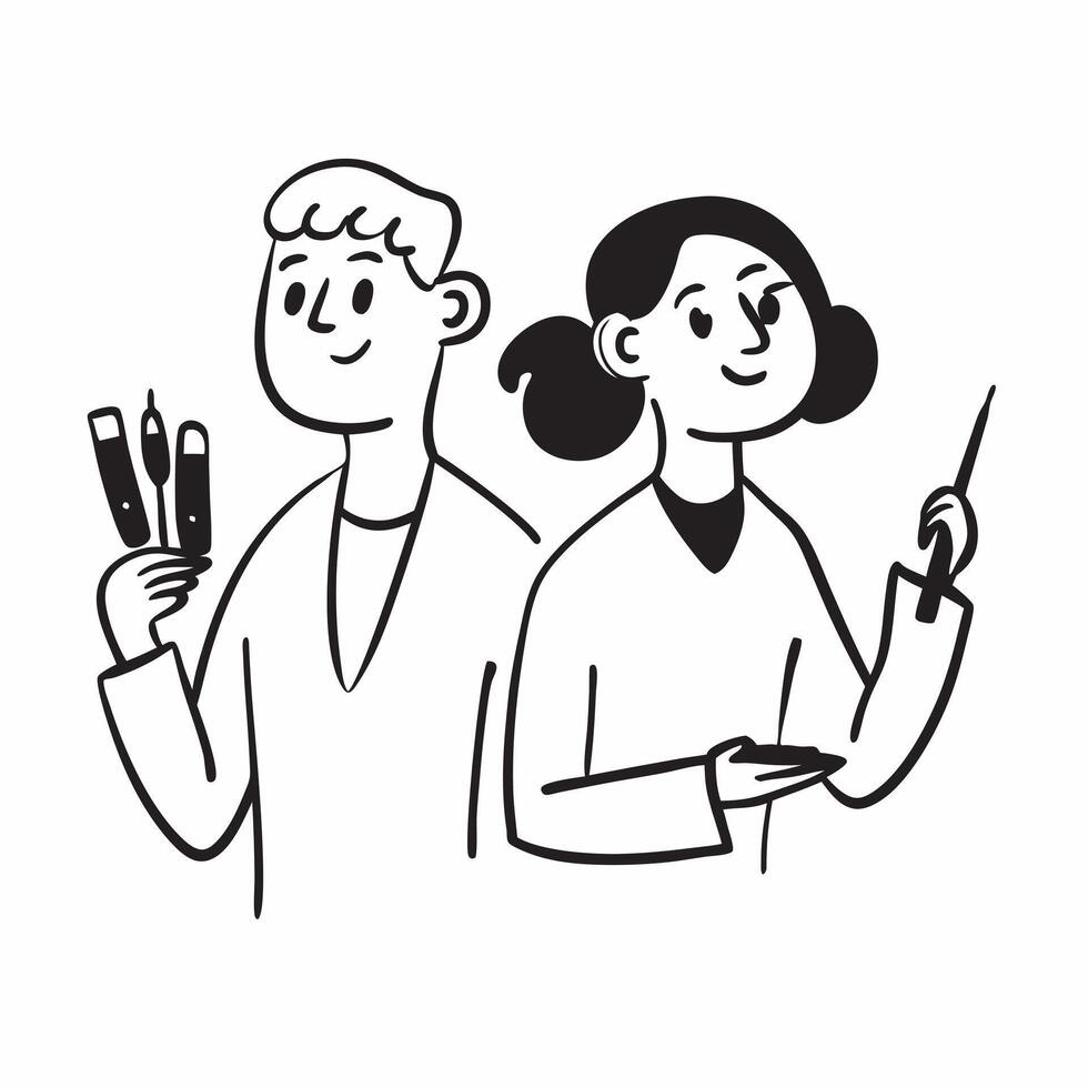 Two Makeup Artists with Kits and Mirrors concept as Two makeup artists holding kits and mirrors set against a clean background offering ample space for text or graphics symbolizing pure Set 2 vector