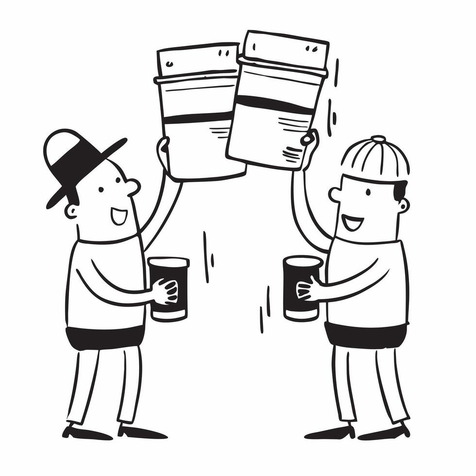 Two Painters with Ladders and Paint Cans concept as Two painters holding ladders and paint cans set against a clean background offering ample space for text or graphics symbolizing pure vector