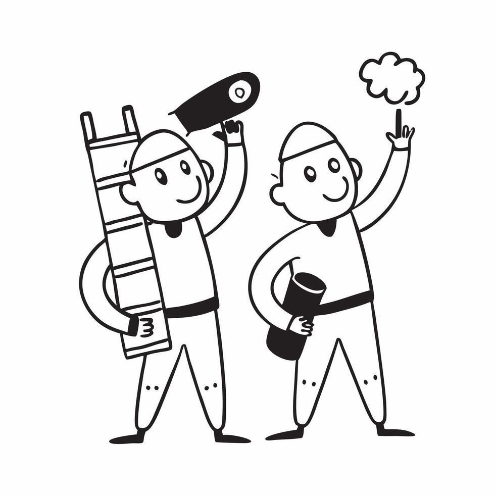 Two Painters with Ladders and Paint Cans concept as Two painters holding ladders and paint cans set against a clean background offering ample space for text or graphics symbolizing pure Set 2 vector