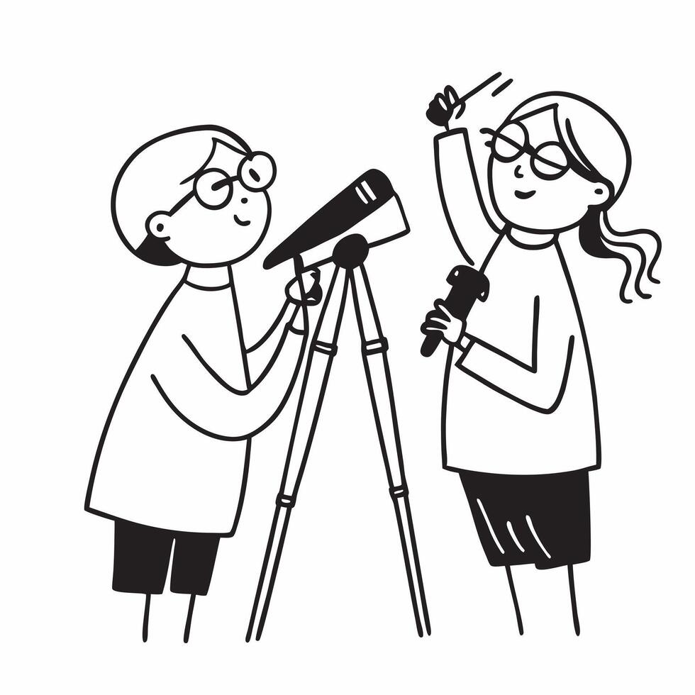 Two Photographers with Cameras and Tripods concept as Two photographers holding cameras and tripods set against a clean background offering ample space for text or graphics symboli pure vector