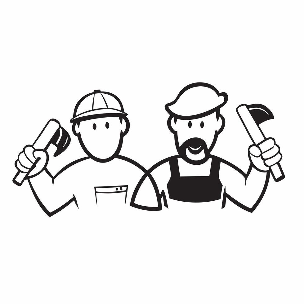 Two Plumbers with Tool Kits and Pipes concept as Two plumbers holding tool kits and pipes set against a clean background offering ample space for text or graphics symbolizing effic pure Set 2 vector