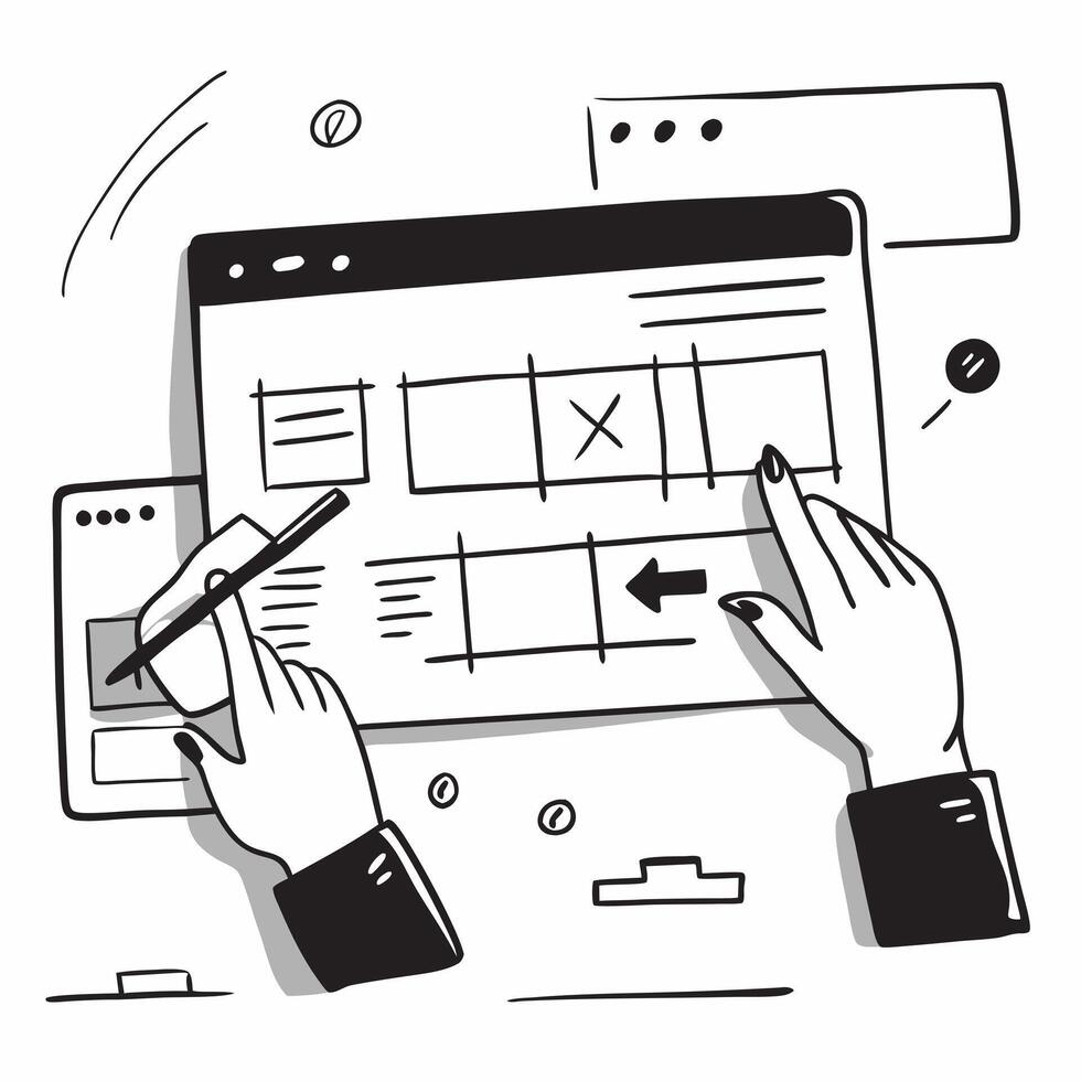 UX designer prototyping on a glossy interface in a flexible workspace concept as Camera movement Pan across the screen showing interactive prototypes and user flows Scene A creati pure Set 2 vector