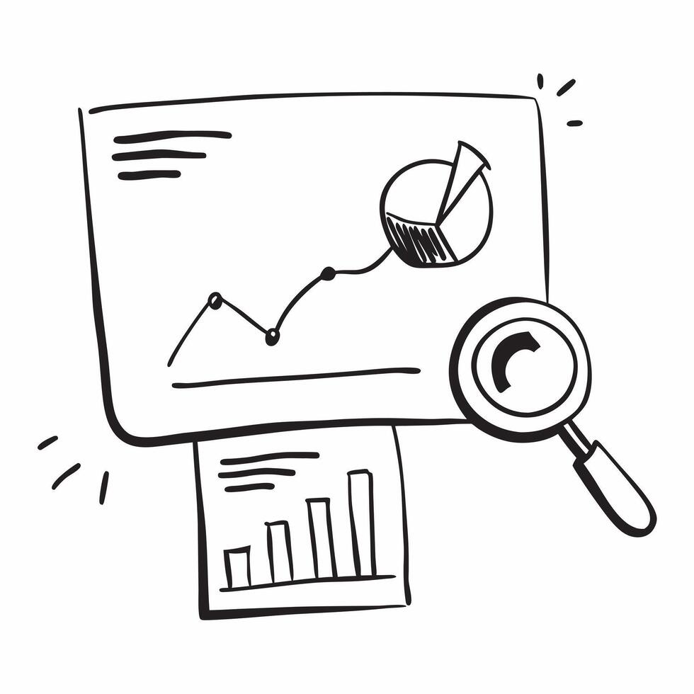 of isolated bar graph and magnifying glass with the word Analysis concept as A design featuring a bar graph and a magnifying glass with the word Analysis displayed ab pure vector