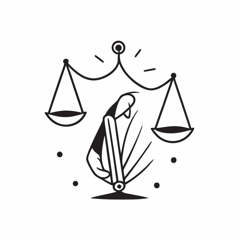 of isolated scales and balance with the word Justice concept as A design featuring scales and balance with the word Justice displayed above The elements are isolated pure vector