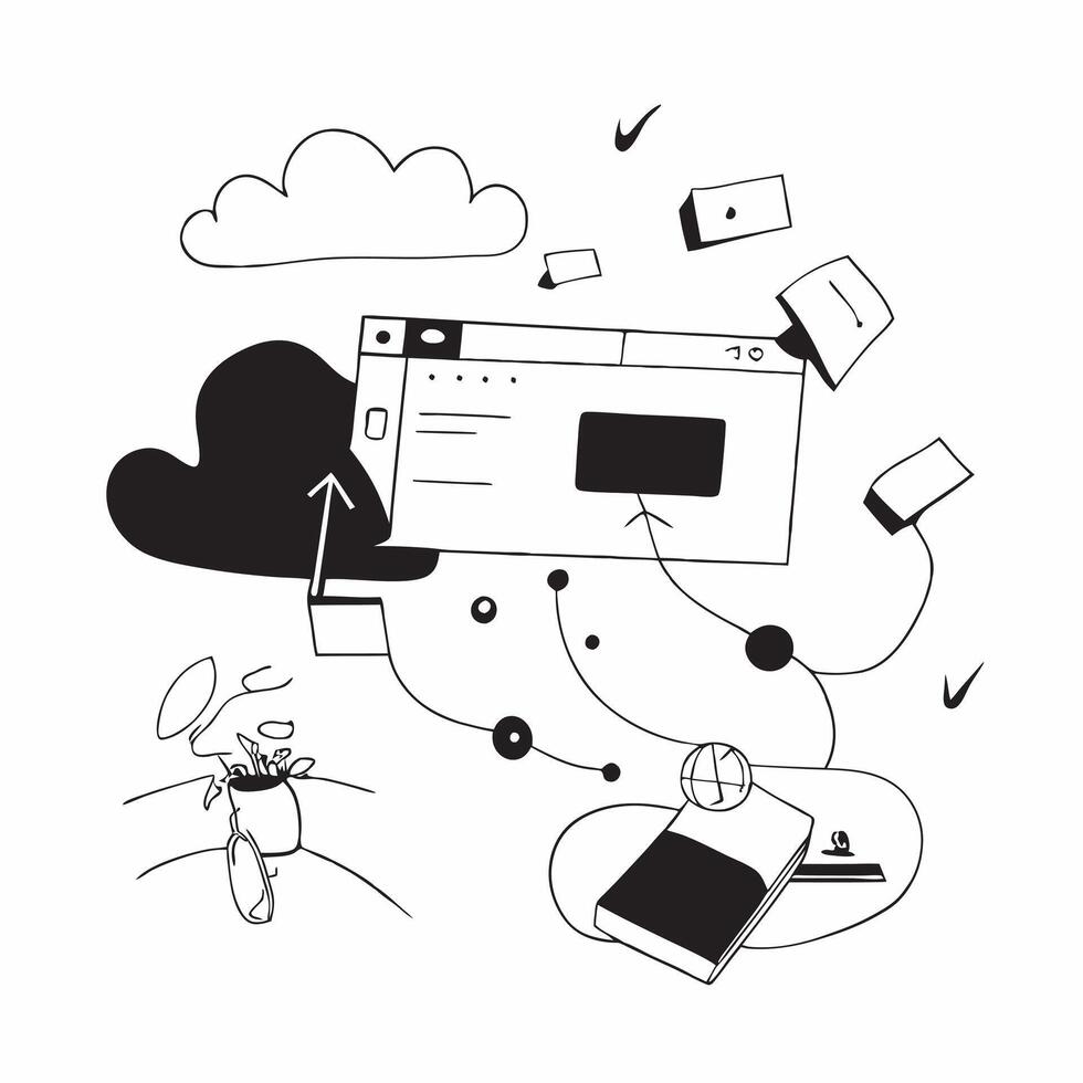 Vibrant abstract digital art of a person in a flexible workspace using cloud based tools concept as Camera movement Pan across the abstract elements that symbolize cloud connectivi pure Set 2 vector