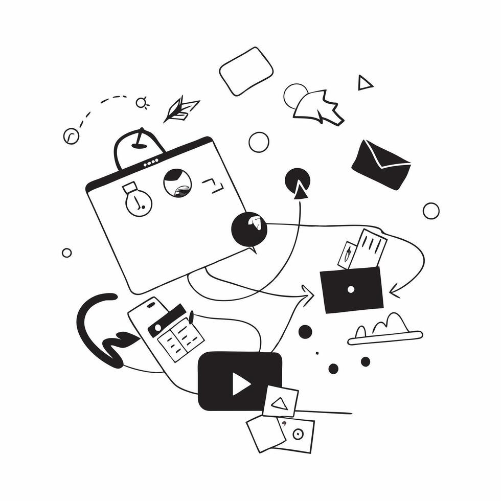 Vibrant abstract digital art of a person in a flexible workspace using cloud based tools concept as Camera movement Pan across the abstract elements that symbolize cloud connectivi pure vector