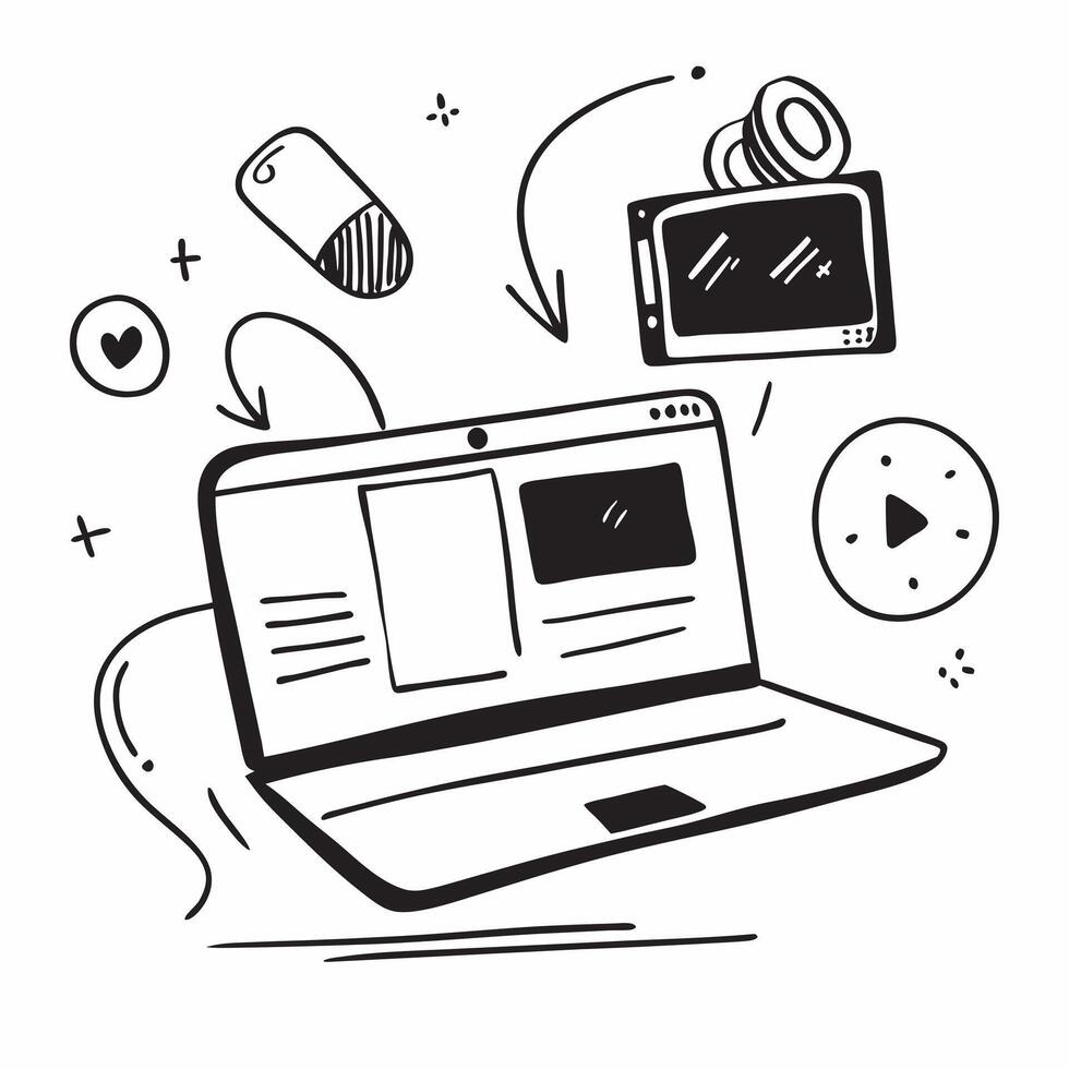 Virtual Meeting on Laptop with Abstract Screen concept as A laptop showing a virtual meeting with a glossy abstract screen highlighting remote work communication and technology Ca pure Set 2 vector