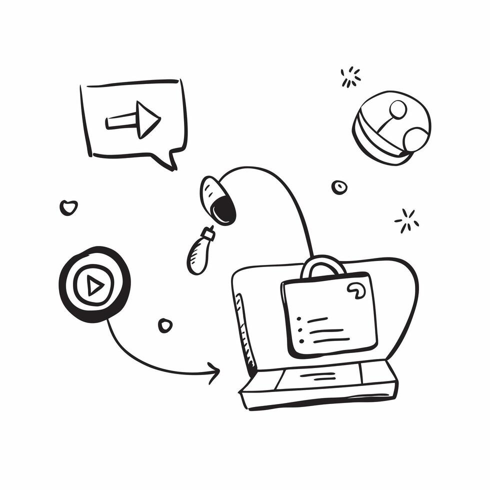 Virtual Meeting Icon Set concept as A set of minimalistic icons representing virtual meeting elements like a laptop and headset on a white background perfect for creating a cohesiv pure vector