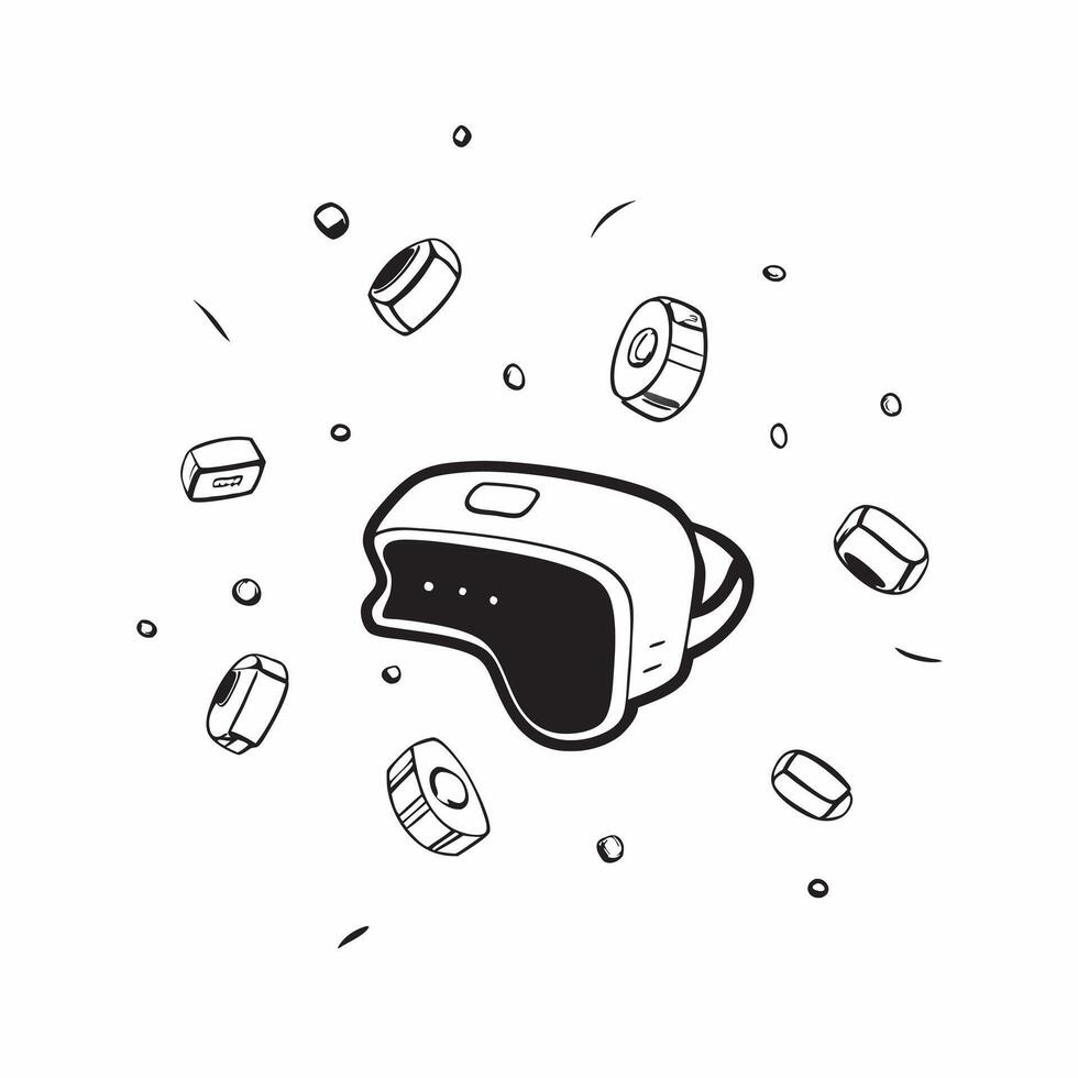 VR headset with holographic gaming controls surrounding it concept as A VR headset is placed on a white surface surrounded by floating holographic gaming controls The scene is sho pure vector