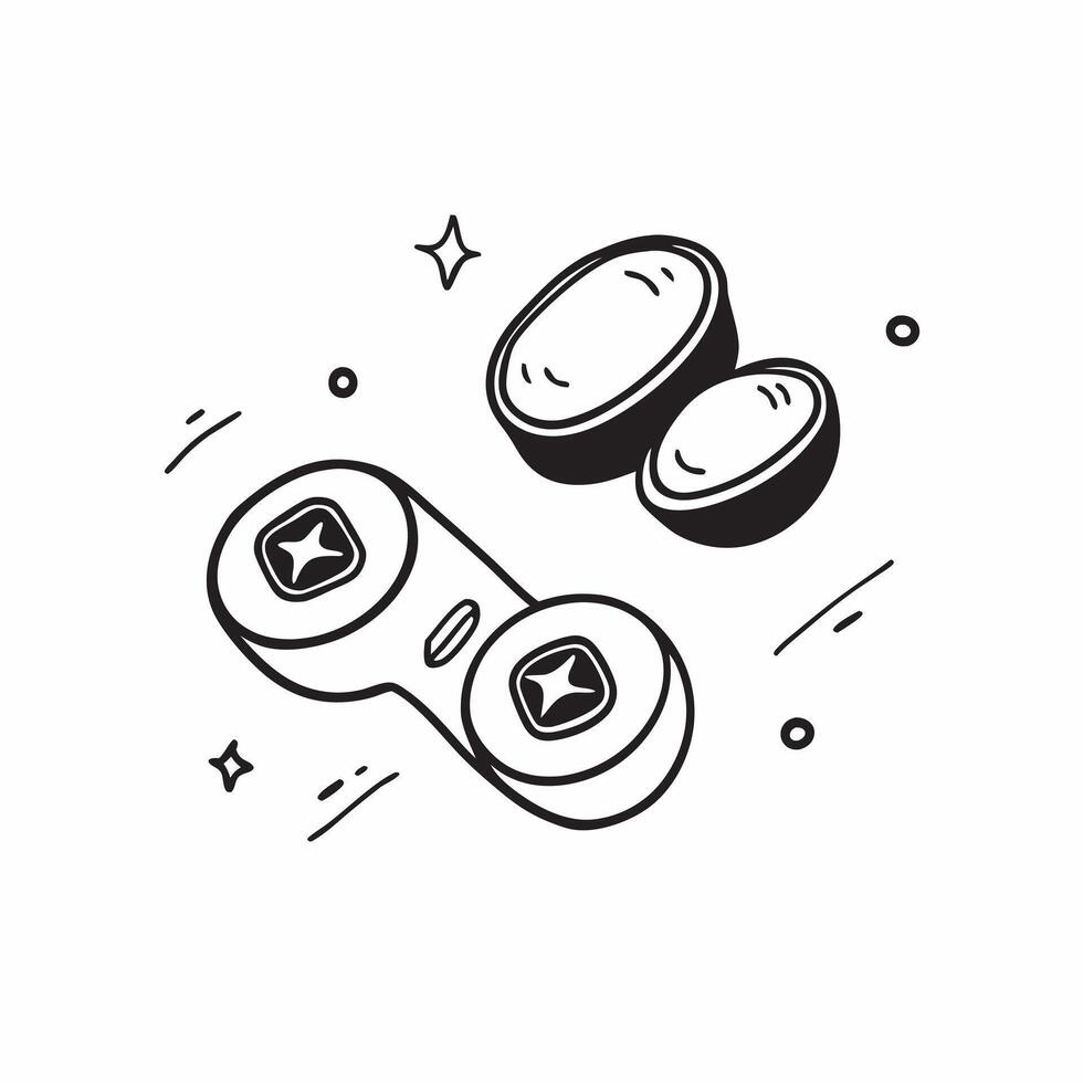 Wireless earbuds with holographic sound controls hovering concept as A pair of wireless earbuds rest on a white surface with holographic sound controls floating just above The sce pure vector