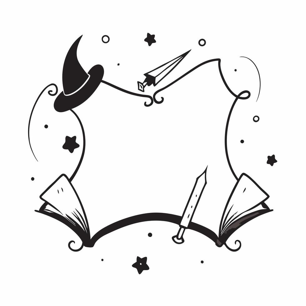 Witchs Broom and Hat Border with Fly Text concept as A whimsical border frame featuring witchs brooms and hats at the edges with the word Fly in a playful font The design provides vector