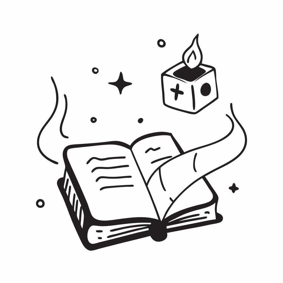 Witchs Grimoire and Candle with Spell Text concept as An isolated featuring an open witchs grimoire and a candle with the word Spell in a mystical font The elements are set vector