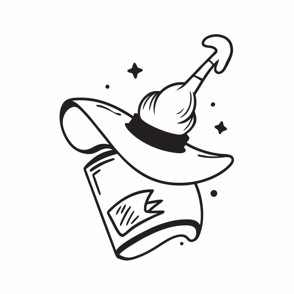 Witchs Hat and Broom with Charm Text concept as An isolated featuring a witchs hat and broom with the word Charm in a whimsical font The elements are set against a white ba vector