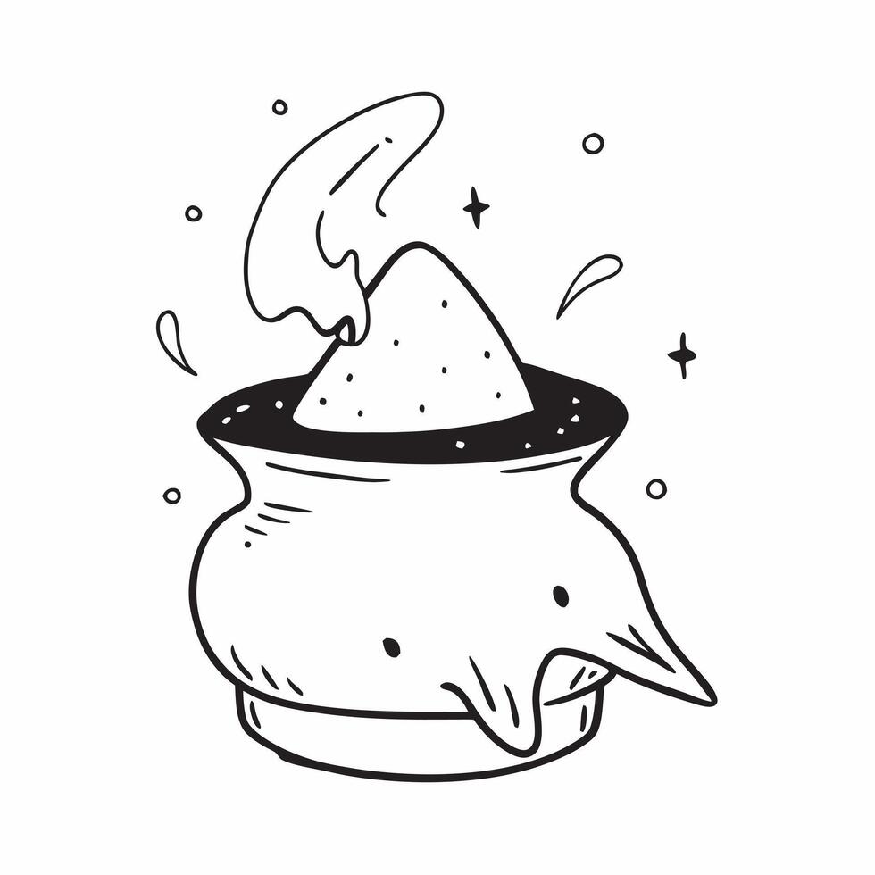 Witchs Hat and Cauldron with Potion Text concept as An isolated featuring a witchs hat resting on a bubbling cauldron with the word Potion in a mystical font The elements a vector