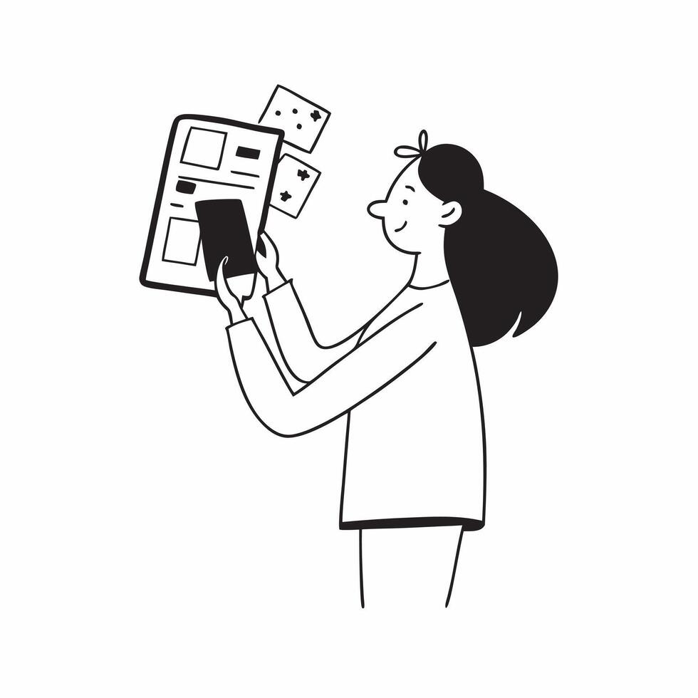 Woman Using Mobile Banking App at Home concept as A woman using a mobile banking app on her smartphone at home with a blank background offering space for additional text or design pure vector