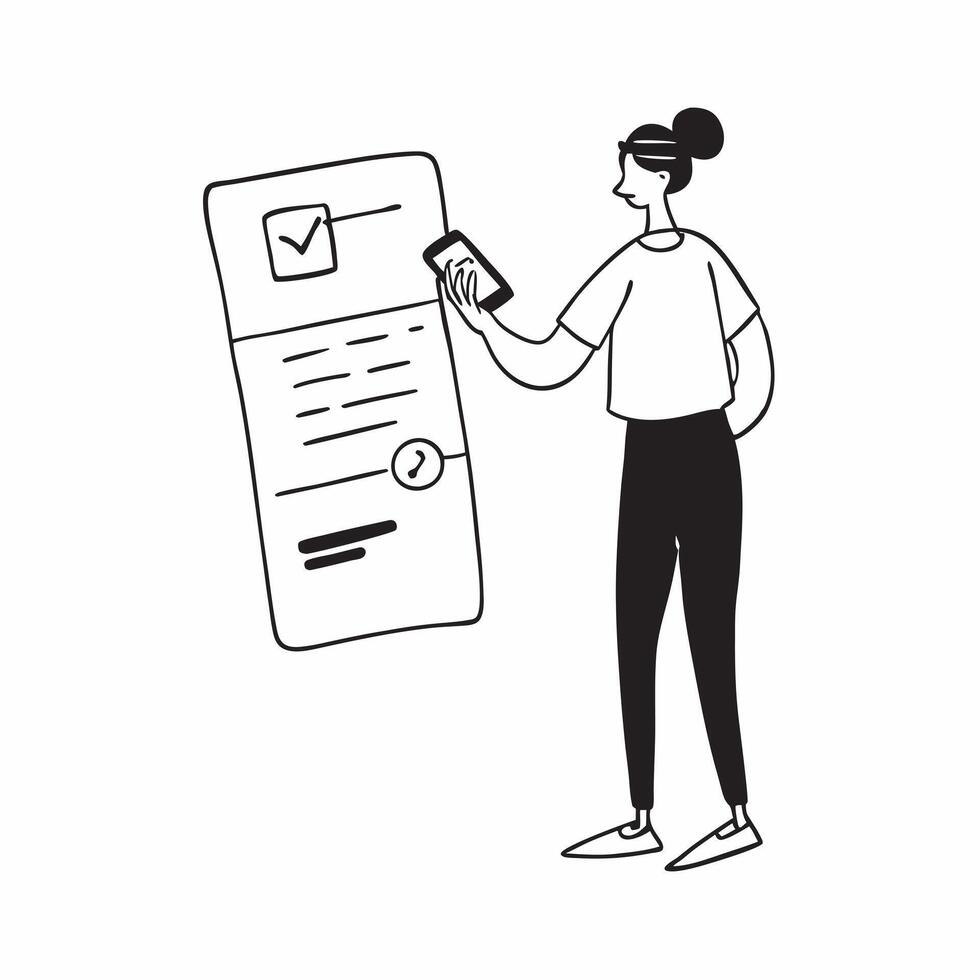 Woman Using Mobile Banking to Pay for Subscription concept as A woman using a mobile banking app on her smartphone to pay for a subscription set against a plain background with spa pure vector