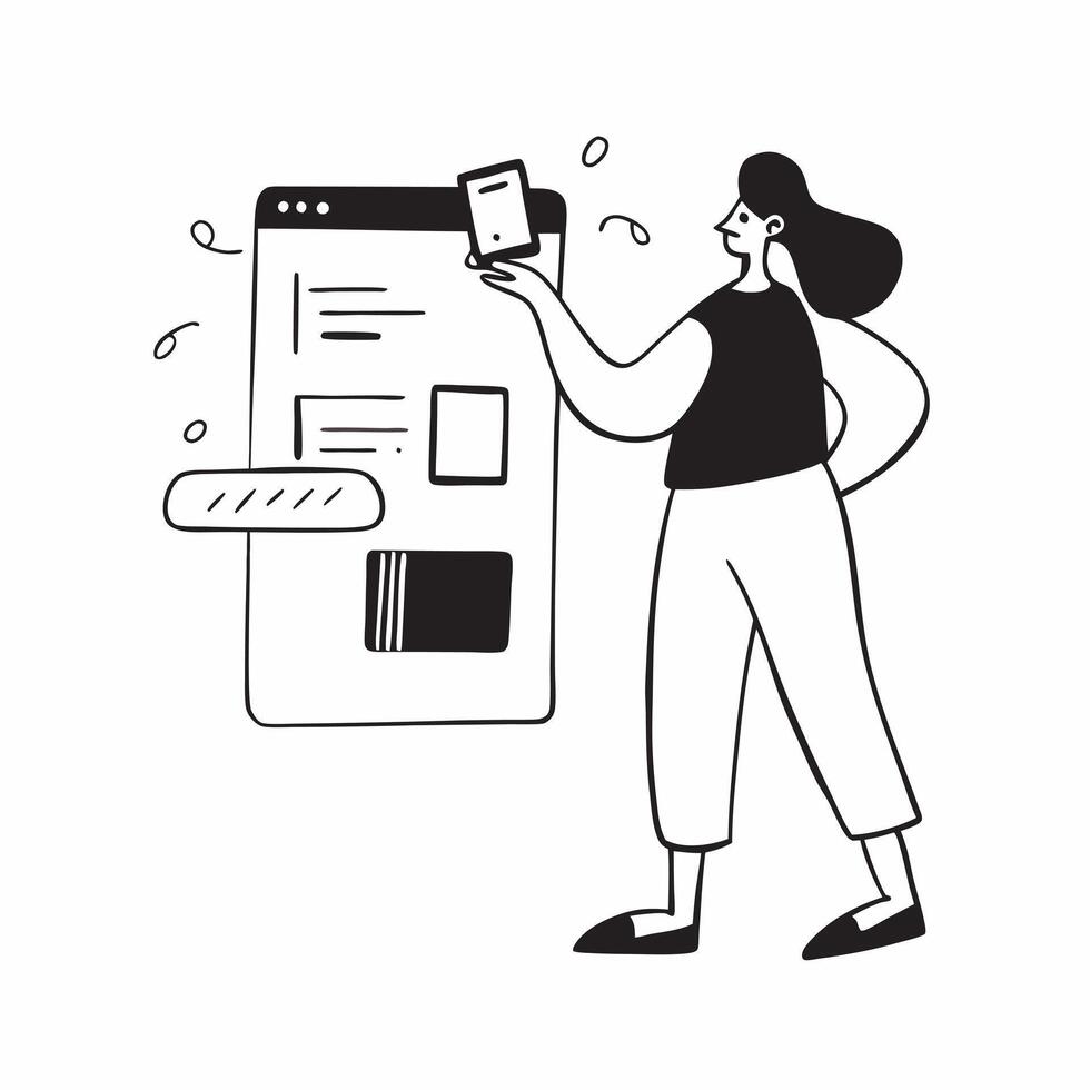 Woman Using Mobile Banking App at Home concept as A woman using a mobile banking app on her smartphone at home with a blank background offering space for additional text or design pure Set 2 vector