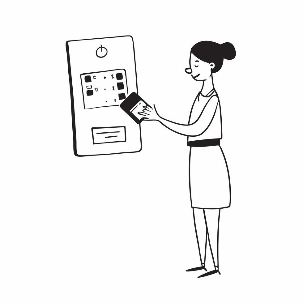 Woman Using Mobile Banking to Pay for Utilities concept as A woman using a mobile banking app to pay for utilities set against a plain background with ample space for text or graph pure vector