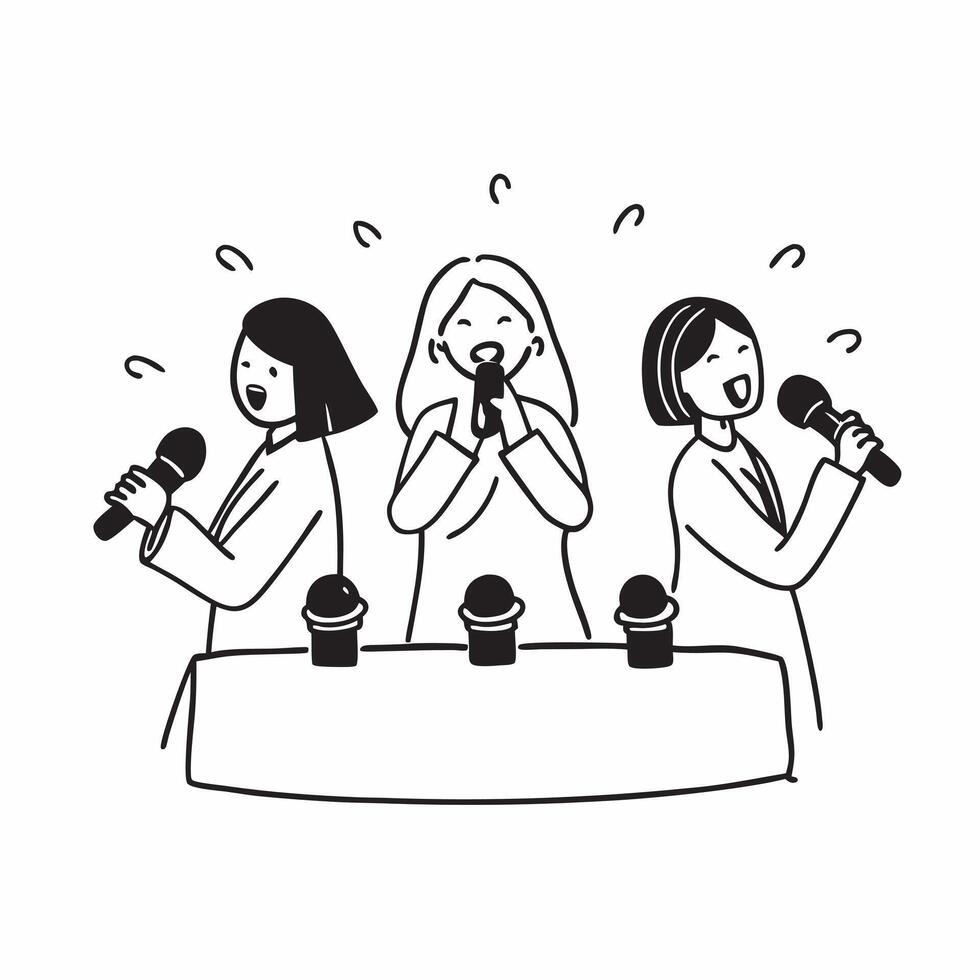 Women singing devotional songs with glossy microphones for Sharad Purnima concept as Camera movement Pan across the women singing devotional songs Scene Isolated stage with glossy vector