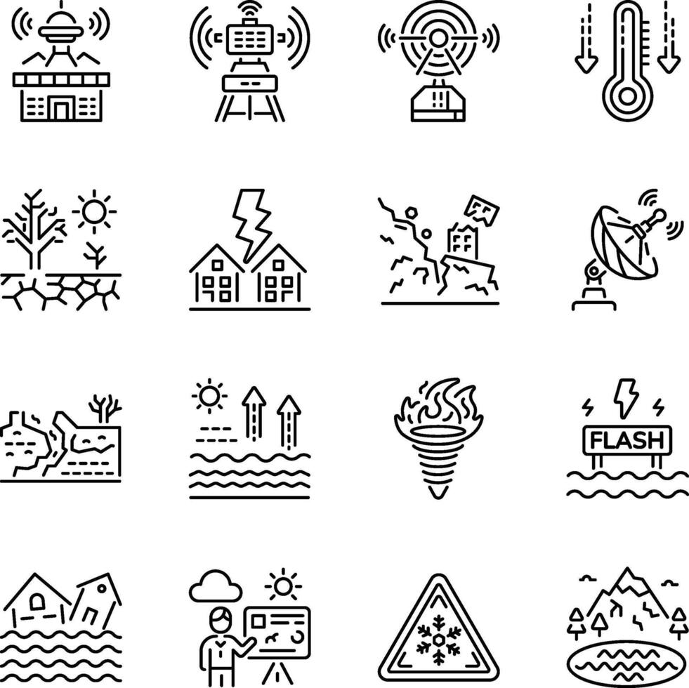 Set of Linear Style Weather Forecasting Icons vector