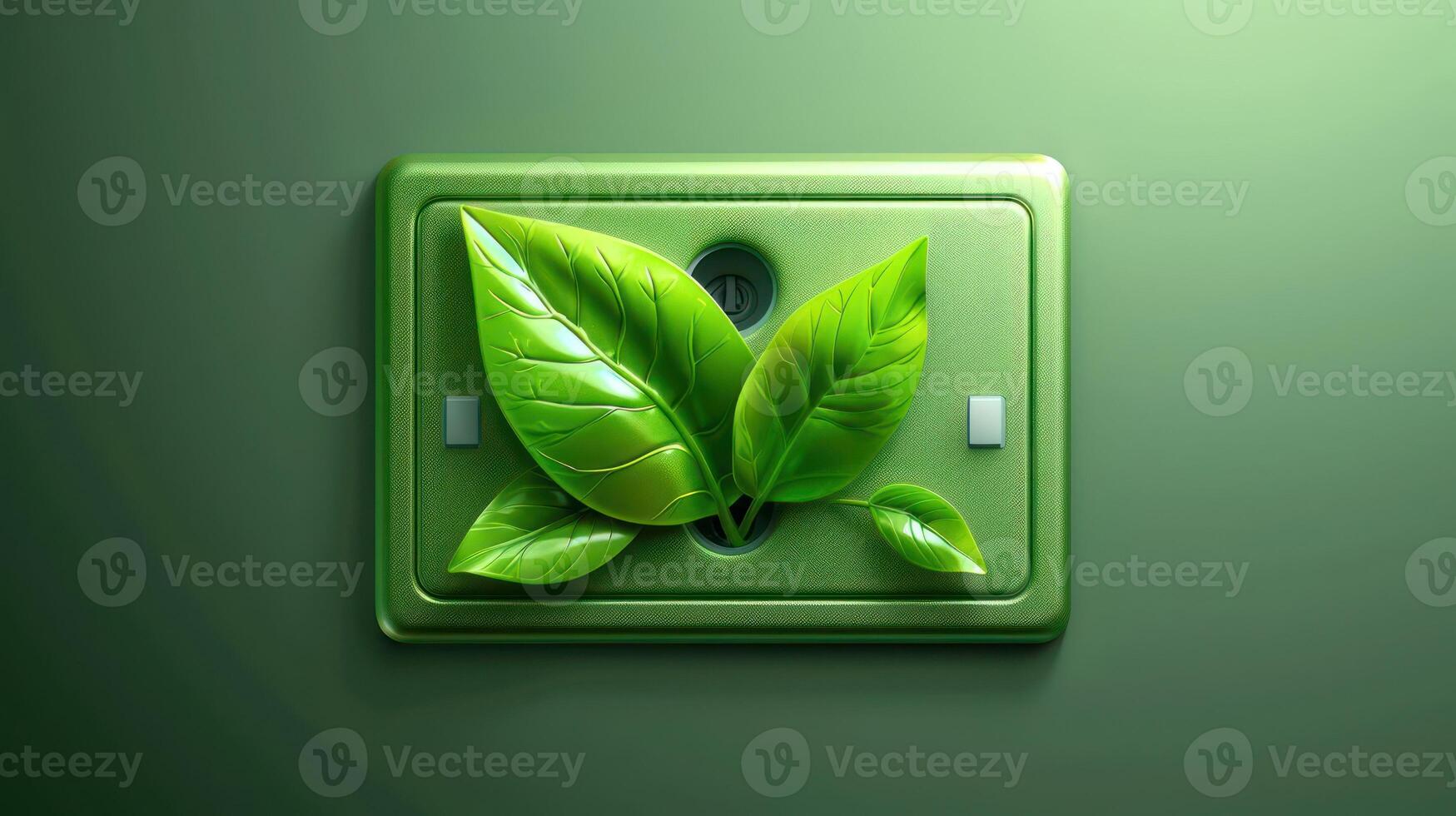 Green electrical switch plate adorned with vibrant leaves, symbolizing eco-friendliness and nature photo