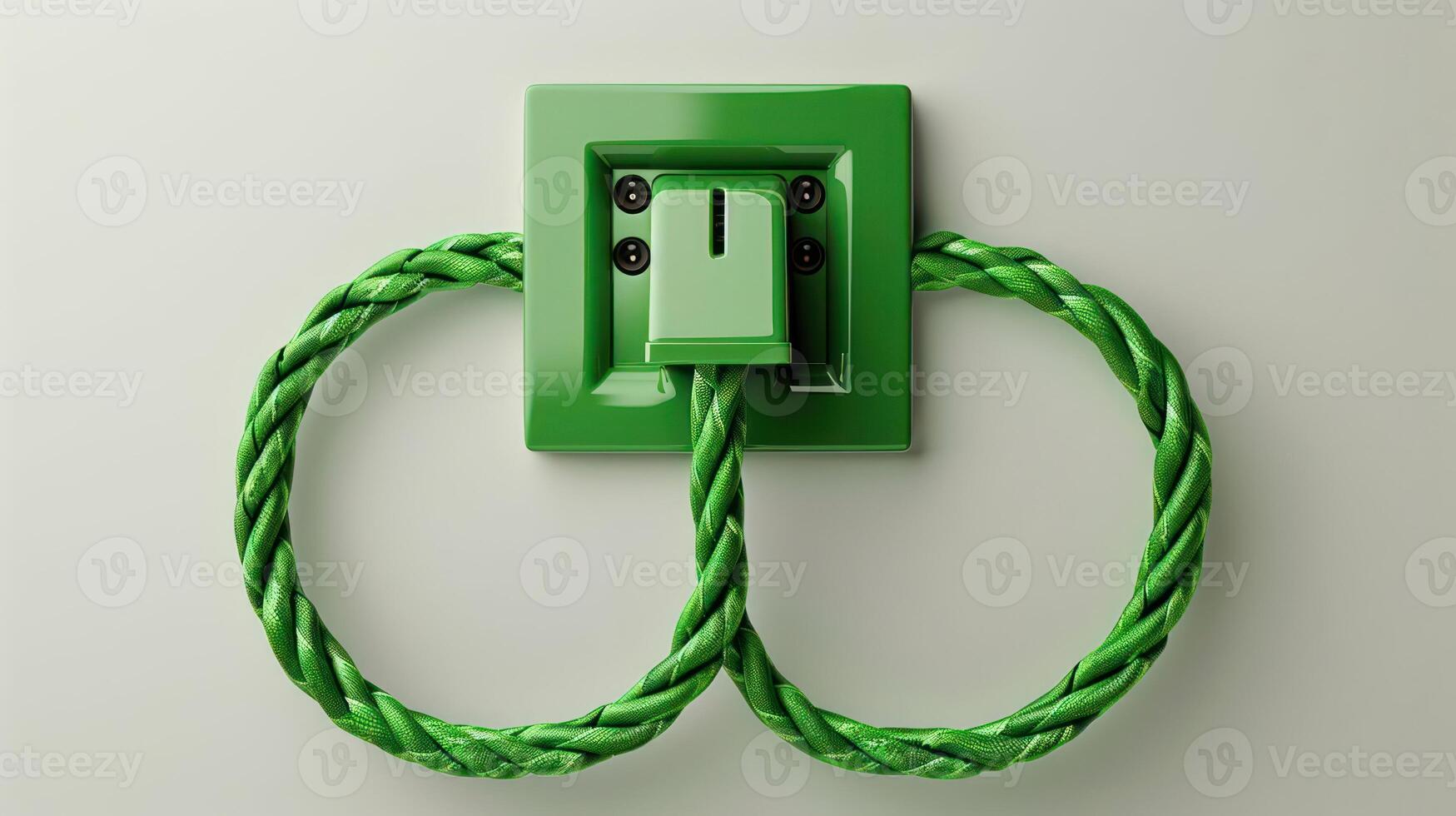 Green electrical switch with braided cords on a minimalist background, highlighting modern design photo