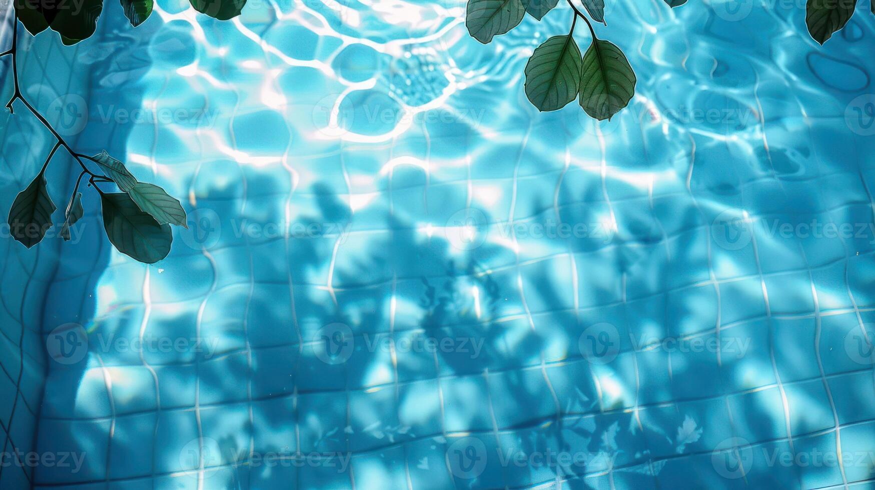 Tranquil pool water reflecting sunlight with leafy shadows, creating a serene atmosphere photo