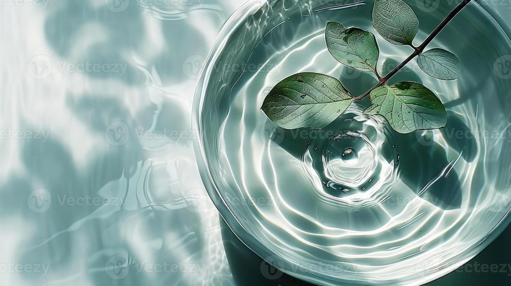 Tranquil water surface with gentle ripples and a green leaf floating in a serene setting photo