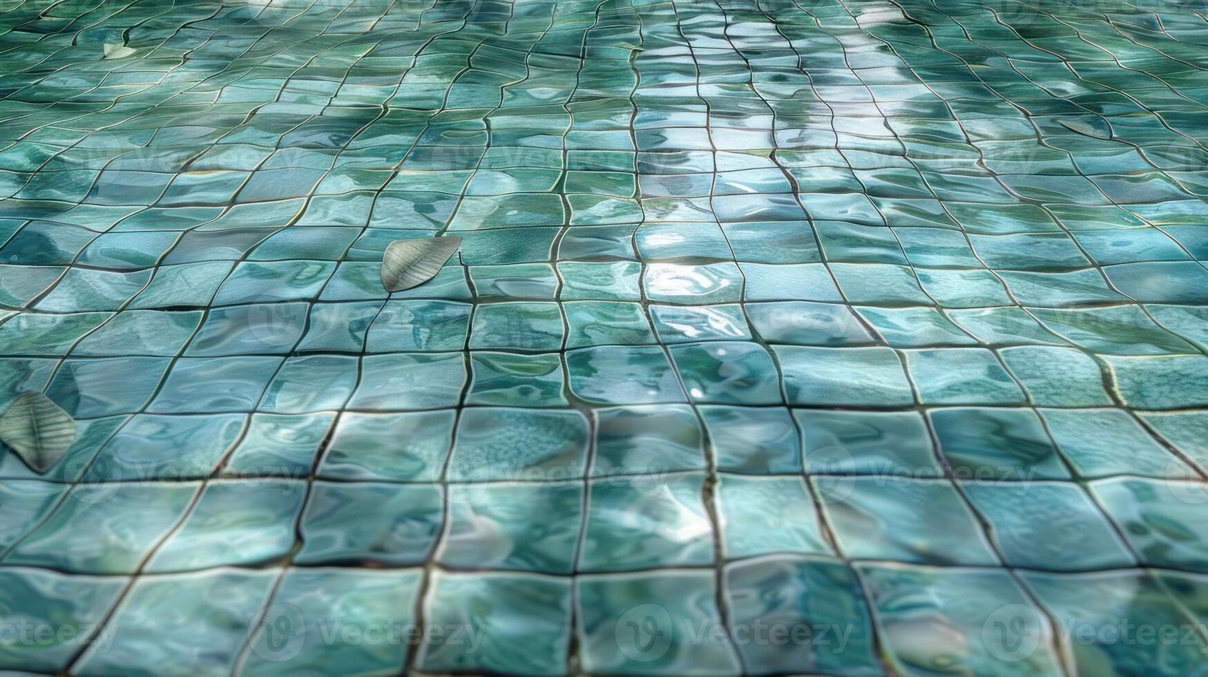 Tranquil turquoise tiled pool surface reflecting sunlight with gentle water ripples photo