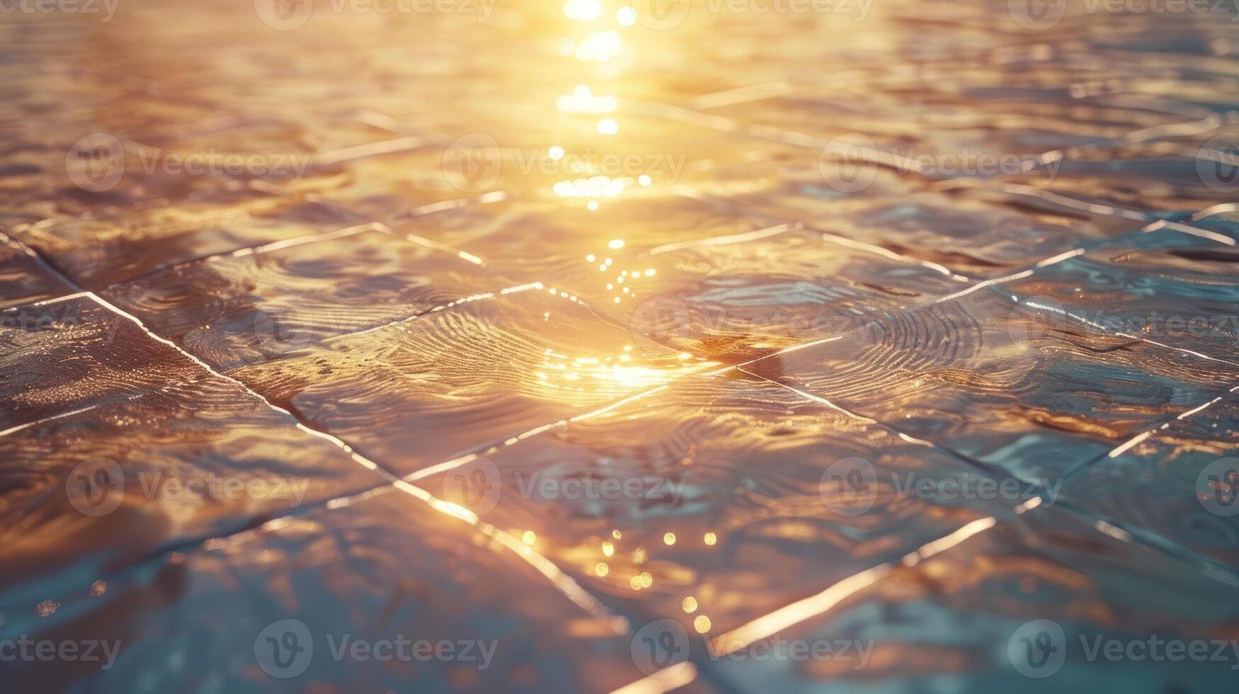 Sunlight reflecting on water surface with ripples, creating a serene atmosphere at dusk photo