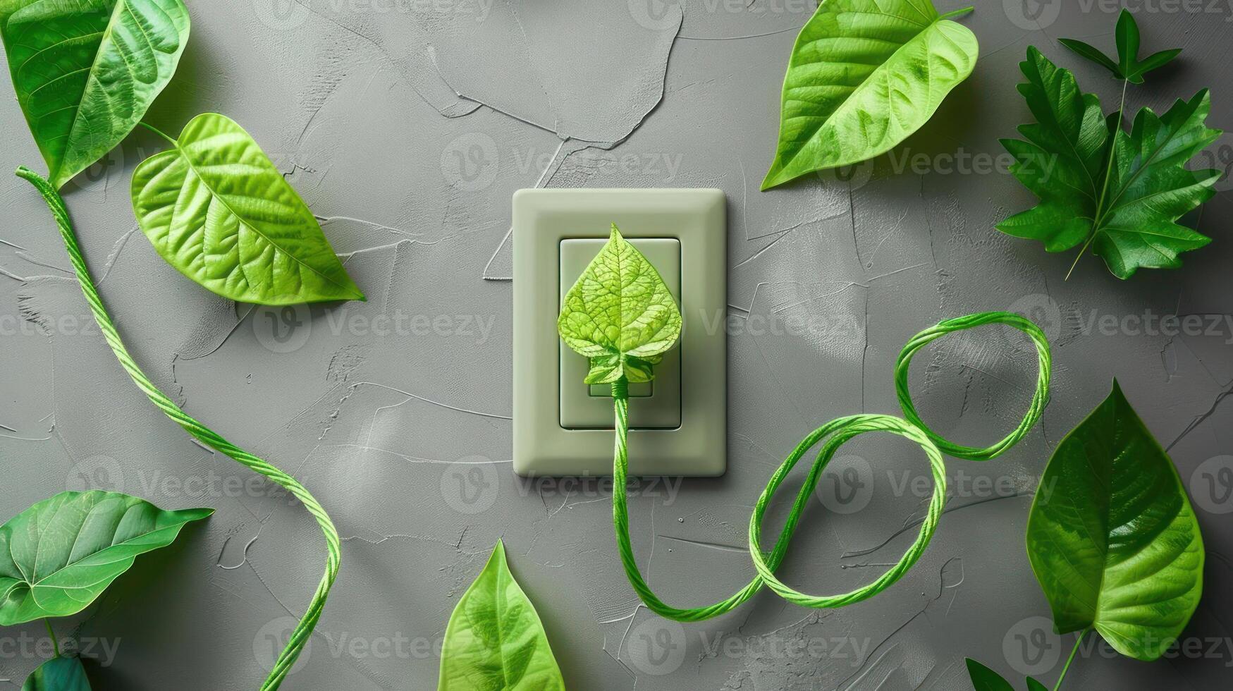 Green leaves intertwining with a power outlet, symbolizing eco-friendly energy solutions photo
