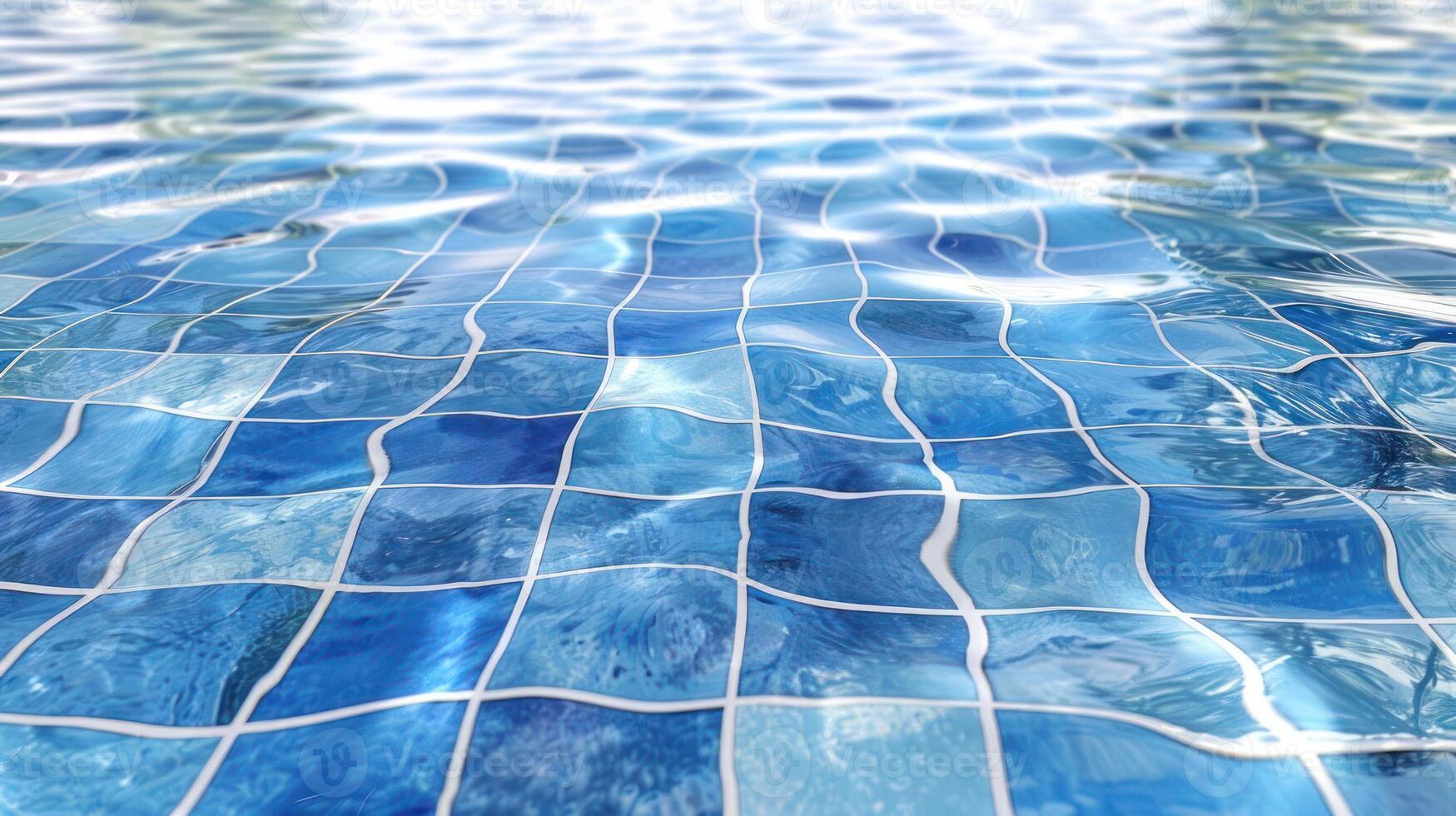 Tranquil blue swimming pool water reflecting sunlight with tiled patterns and gentle ripples photo