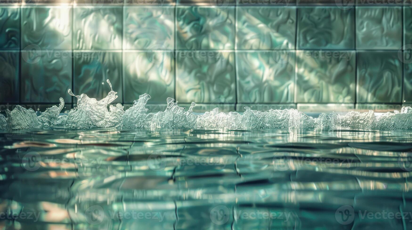 Serene water surface reflecting light with gentle waves near textured tiles in a tranquil setting photo