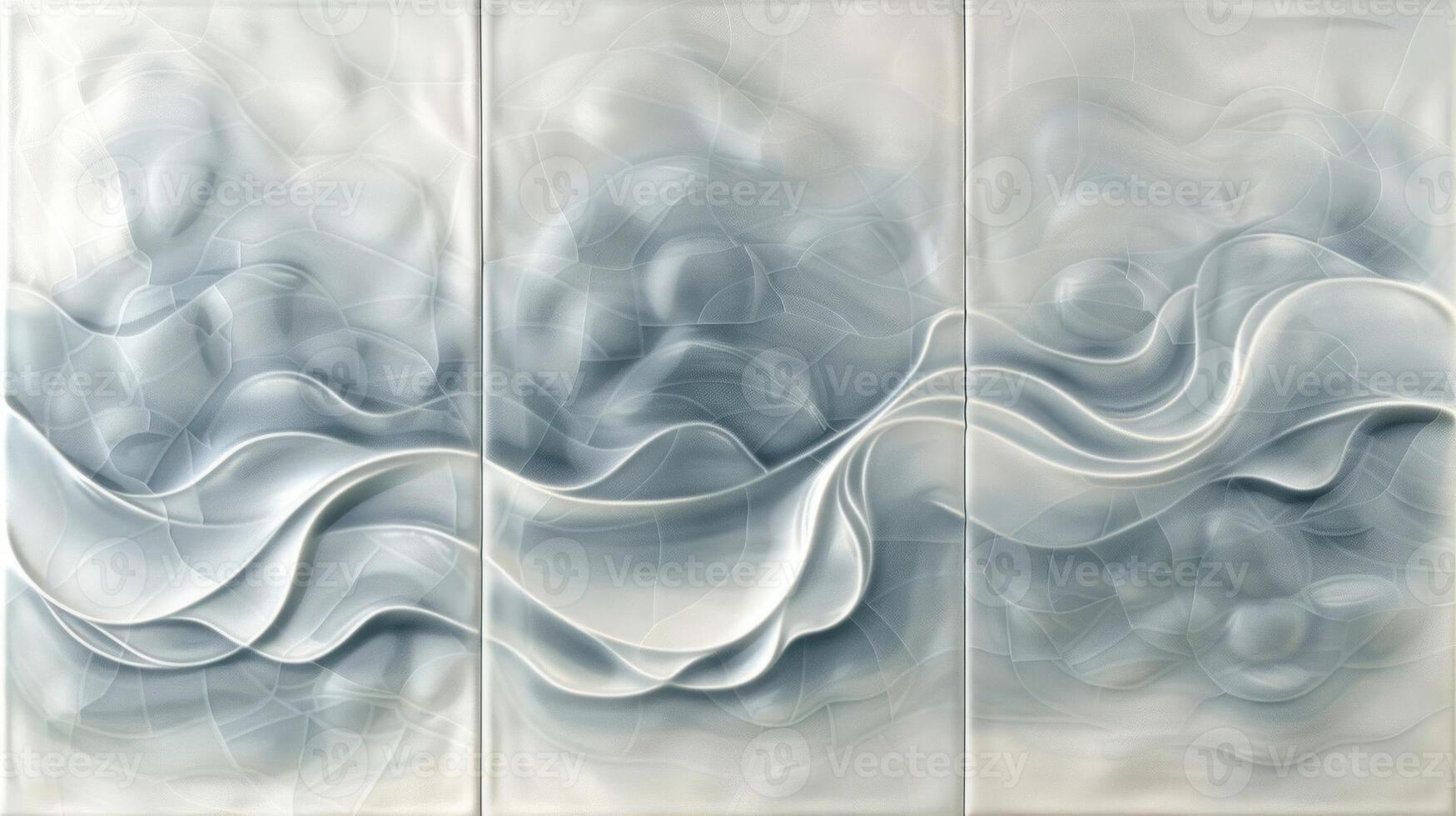 Abstract waves in soft blue and white tones create a serene atmosphere in a modern space photo