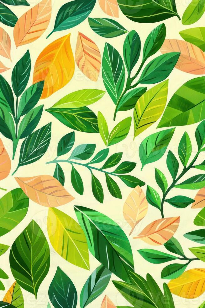 Vibrant collection of various leaves in different shades and shapes on a light background photo